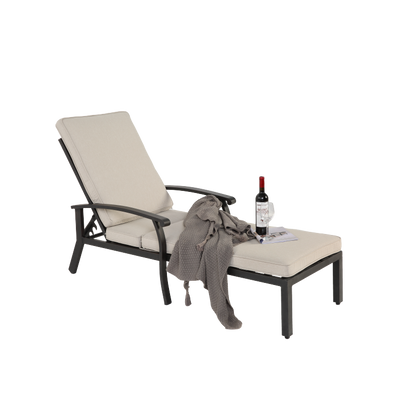 Lounge Patio Chair with Cotton Cushion, Adjustable Reclining Rust-Resistant Aluminum  Poolside Chaise Lounge Furniture, Waterproof Beige Cushion (1pc)
