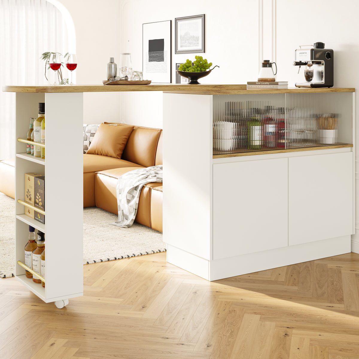 (N620P20771617W)Um 360° drehbare Essbar (Hauptkörper 90 x 45 x 100 cm), modernes, einfaches, multifunktionales, drehbares Sideboard mit Ablageflächen und Glas, geeignet für Küchen und Restaurants
