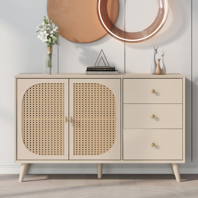Esszimmer Wohnzimmer Sideboard Kommode Stehschrank Aufbewahrung Sideboard TV-Tisch mit Türen und Schubladen Sideboard mit großem Stauraum Offwhite Creme Breite 120 cm