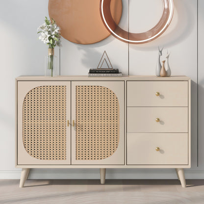 Esszimmer Wohnzimmer Sideboard Kommode Stehschrank Aufbewahrung Sideboard TV-Tisch mit Türen und Schubladen Sideboard mit großem Stauraum Offwhite Creme Breite 120 cm