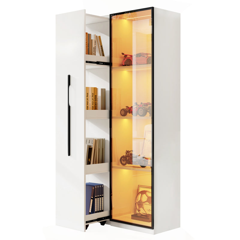 Multifunktionsschrank 160 cm hoch – Bücherregal und Vitrine mit Türen aus gehärtetem Glas, Türrahmen aus Aluminium, 1 Tür, 1 seitliche Schublade, mit Rollen und LED-Beleuchtung – Vitrine, Esszimmersch