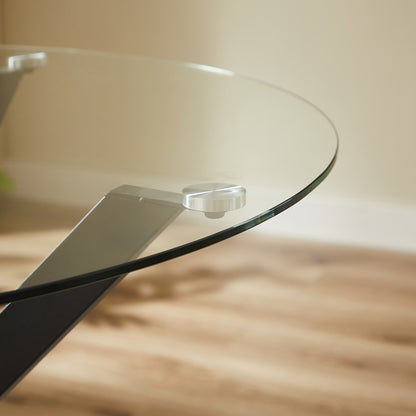 Esstisch Rund 90 cm Schwarz, Glastisch mit Gehärtetem Glas & Metallbeinen, Modernes Design