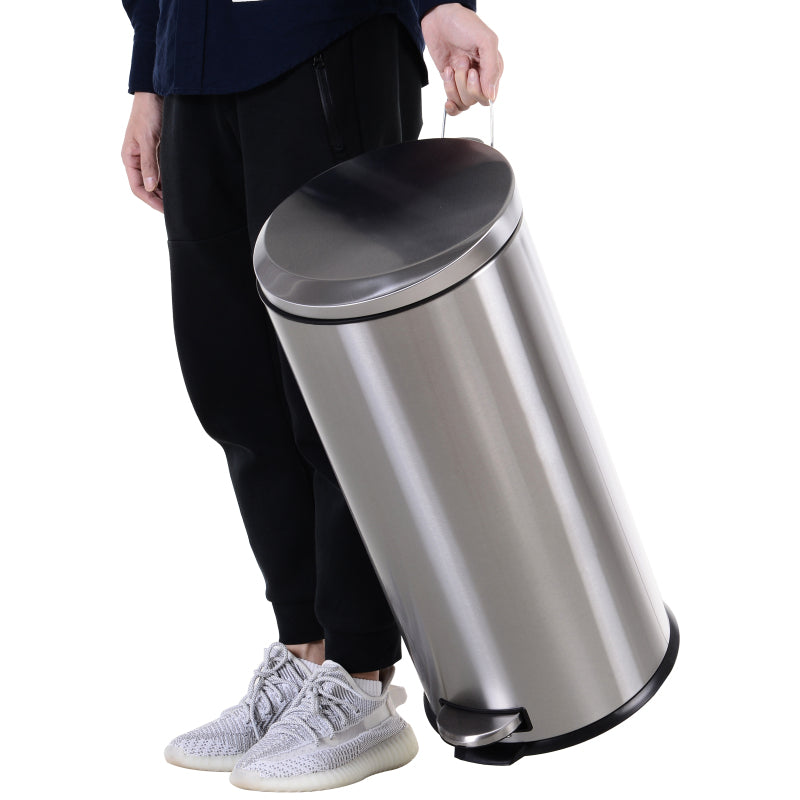 Treteimer 30L Abfalleimer mit Inneneimer und Soft Schließen aus Edelstahl Silber Ø29,2xH62,5 cm für Küche & Büro