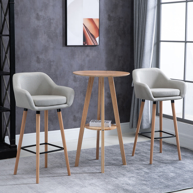 Barhocker 2er-Set bequeme Küchenhocker aus Leinen mit Sitzkissen und Fußstützen, Bistrohocker mit Buchenholzbeinen in Beige