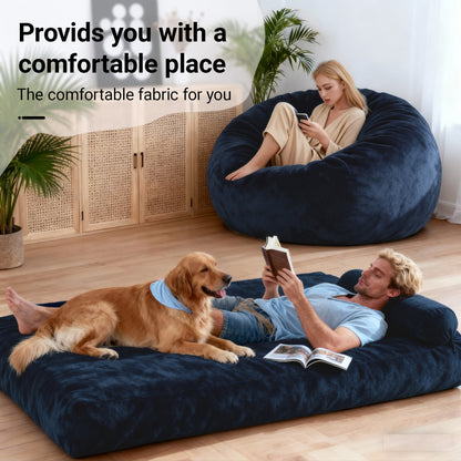 DBC-LANSE 2-in-1 Sitzsack & Gästebett - Wandelbarer Sessel aus Chenille - Ergonomisches Design - Blau