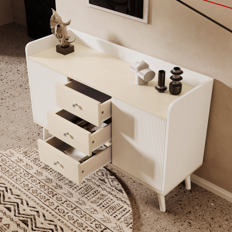 Sideboard mit drei Schubladen, exquisite Maserung. Sideboard für Schlafzimmer und Wohnzimmer, Moderne Holzfarbe-Sideboard mit Stauraumregalen. L117,5 cm