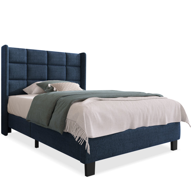 Modernes Design Polsterbett Mit seinem gepolstertes Kopfteil Einzelbett mit Lattenrost, 90x200cm ,in Blau Leinen, mittelfest (Ohne Matratze)