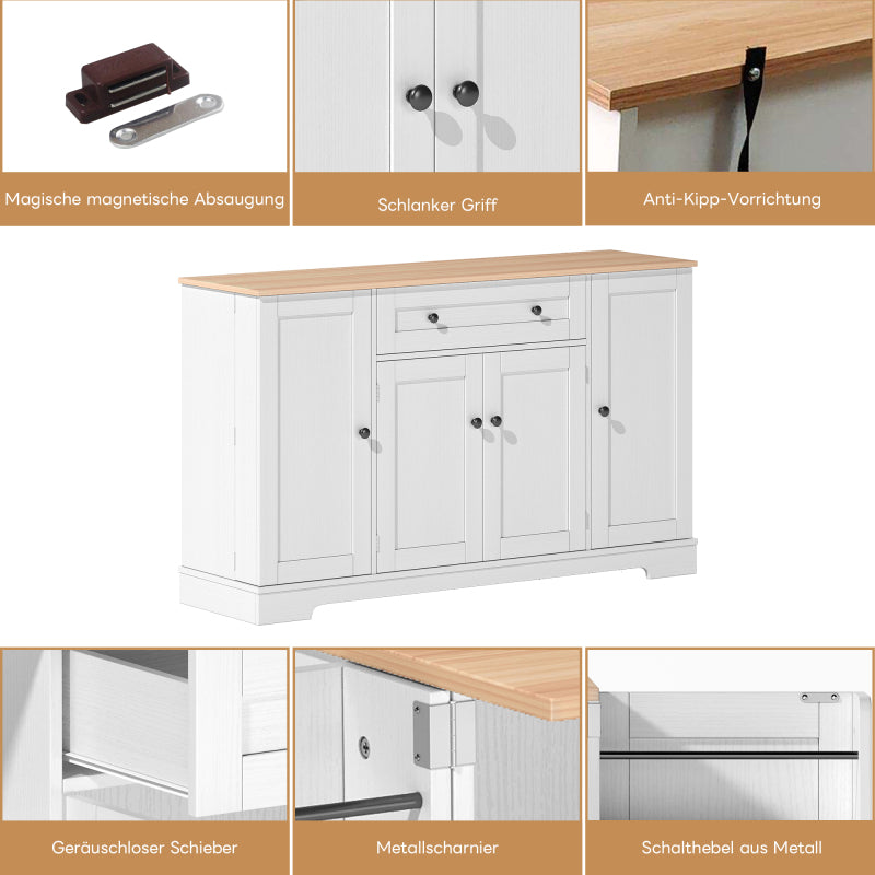 Multifunktionales Küchenbuffet – 138 cm Sideboard mit Schublade, Regaltüren & verstellbaren Einlegeböden – Modernes Design mit Kippschutz, ideal für Küche, Wohnzimmer & Schlafzimmer