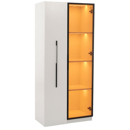 Multifunktionsschrank 160 cm hoch – Bücherregal und Vitrine mit Türen aus gehärtetem Glas, Türrahmen aus Aluminium, 1 Tür, 1 seitliche Schublade, mit Rollen und LED-Beleuchtung – Vitrine, Esszimmersch