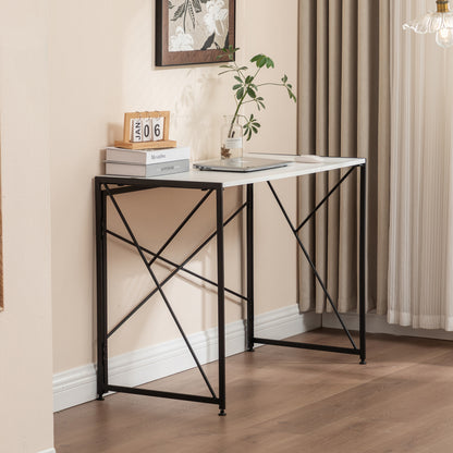 Klappbarer Schreibtisch 99x50cm – Computertisch Faltbar & Platzsparend in 8 Sek. Montiert, MDF Holzoptik für Home Office & Büro, Weiß