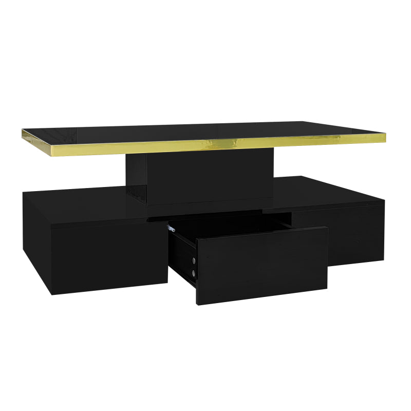 Couchtisch, Tisch mit Schubladen, Hochglanzlackierung, Beistelltisch mit zwei Ablageebenen. Mit LED-Licht