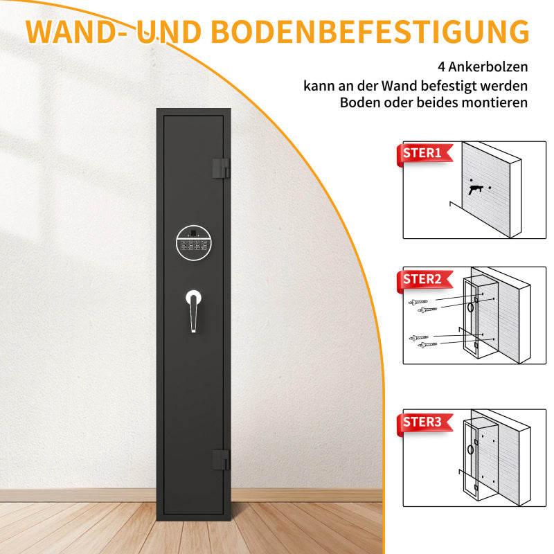 Gewehrschrank für 3 Langwaffen, Gewehrsafe für Gewehre und Pistolen, Schrotflinten-Safe, Schnellzugriff. Geeignet zur sicheren Aufbewahrung von Langwaffen und Schuss. H138 cm × B25 cm ×T25 cm