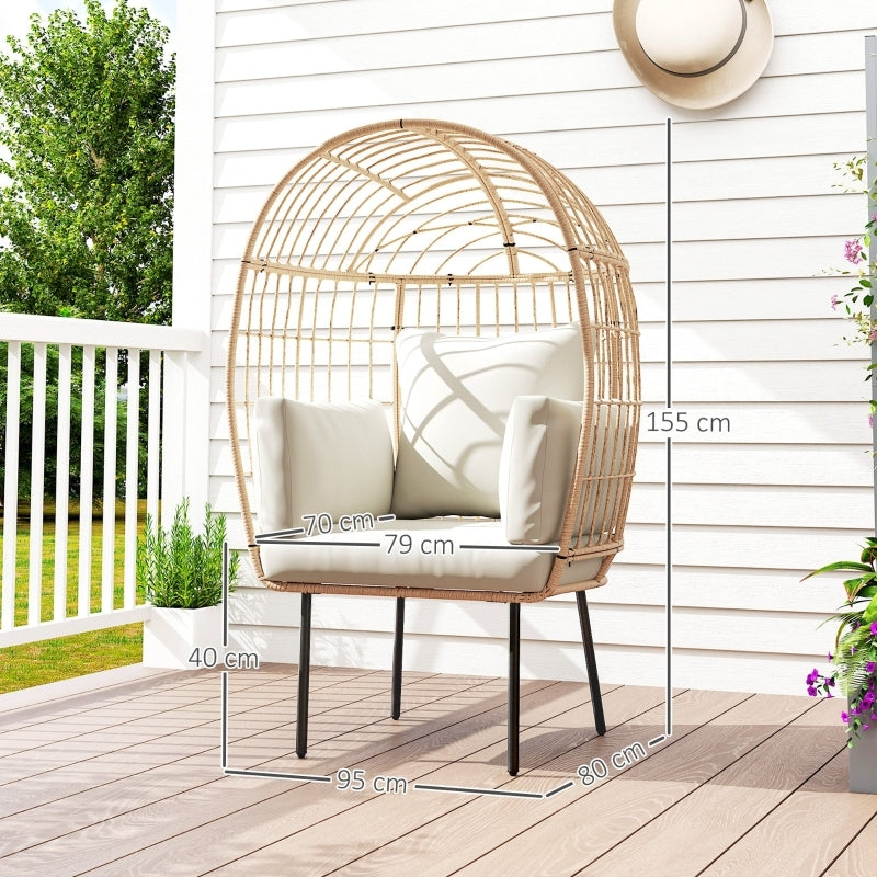Rattansessel Ei-Förmig mit abnehmbarem Kissen, Gartenstühle für Garten Balkon, Veranda, Terrasse, Beige