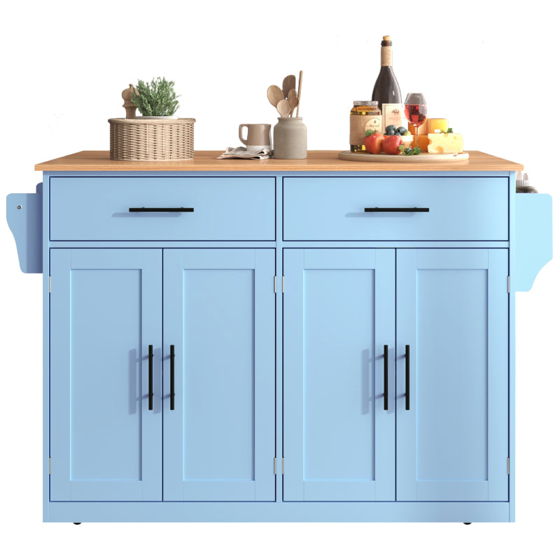 Servierwagen mit klappbarer Tischplatte, 120x46(70)x91 cm, Blau, mit Rollen und austauschbaren Holzbeinen, ideal für Küche und Esszimmer