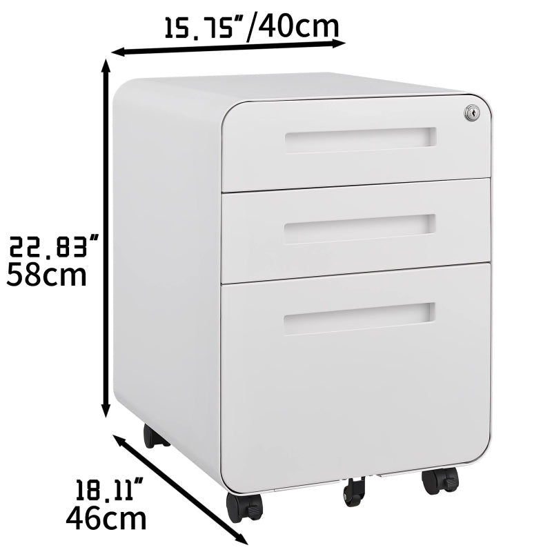 3 Drawer Mobile File Cabinet Under Desk Office,Simple Style Versatile Storage Cabinet for Legal/Letter/A4 Files, 5 Wheel Design Anti-Tilting Cold Rolled Steel Waterproof Moisture-Proof White