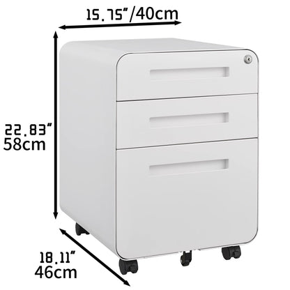 3 Drawer Mobile File Cabinet Under Desk Office,Simple Style Versatile Storage Cabinet for Legal/Letter/A4 Files, 5 Wheel Design Anti-Tilting Cold Rolled Steel Waterproof Moisture-Proof White