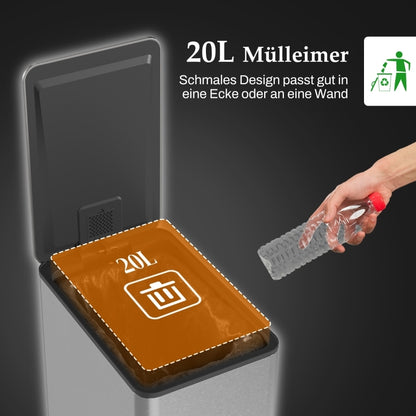 Mülleimer 20L Treteimer Edelstahl mit Deckel und Fußpedal, Kosmetikeimer mit Inneneimer für Wohnzimmer und Büro