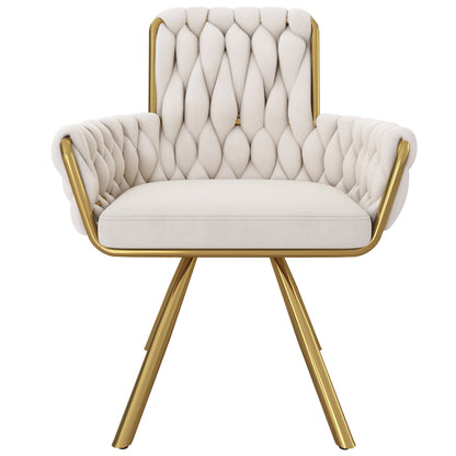 Samt-Esszimmerstuhl, 4er set, Freizeit-Drehstuhl mit vier Stützbeinen aus Metall, beige