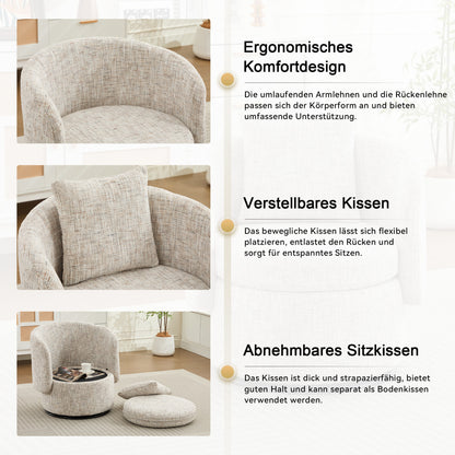 360° Drehsessel Chenille (Ivory) – Modern, Rund & Bequem für Leseecke, Wohnzimmer