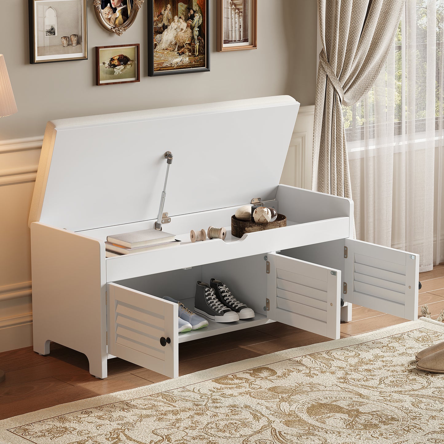 Moderne schuhbank mit sitzfläche, Eingangsbereich, Wohnzimmer, flurmöbel, Weiß