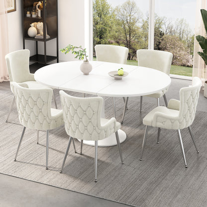 Samt-Esszimmerstuhl, 2er-Set, luxuriöser Wohnzimmer-Schlafzimmer-Loungesessel mit vier silberfarbenen Metallstützbeinen, Beige[OLD SKU:N634P184684B]