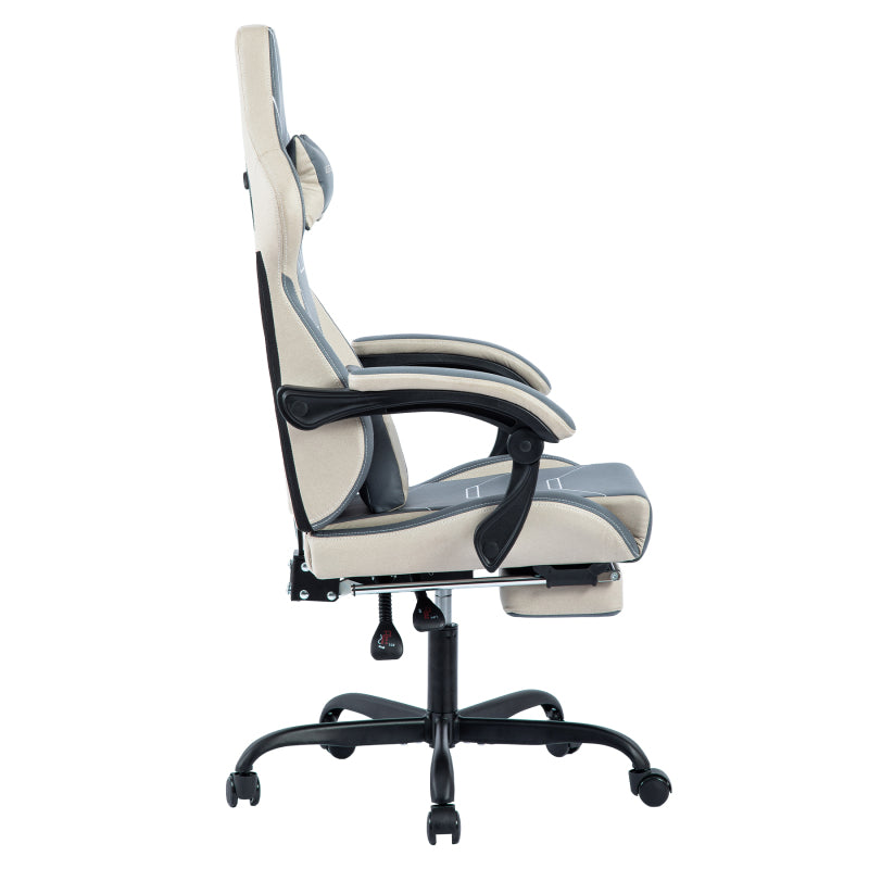 Gaming Stuhl Ergonomisch Gaming Chair Bürostuhl mit Fußstütze Racing Computerstuhl Höhenverstellbar Gepolstert Computerstuhl Lendenwirbelstütze Blaubeige