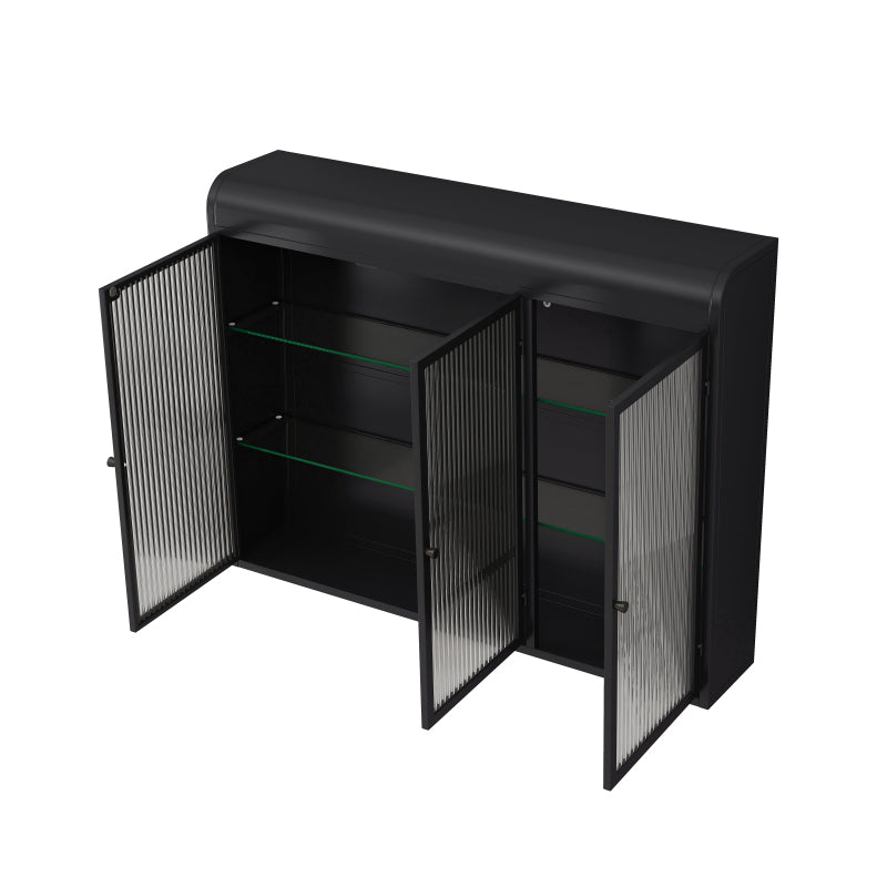 3 Door Arched Wall Mounted Glass Cabinets for Kitchen, Living Room and Bathroom(Black)
