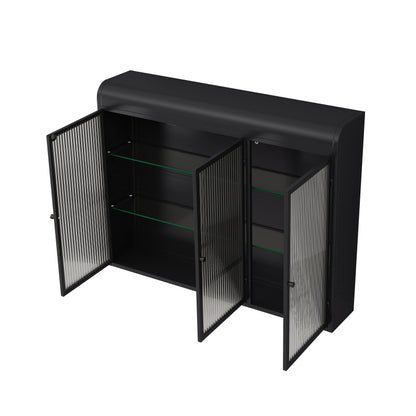 3 Door Arched Wall Mounted Glass Cabinets for Kitchen, Living Room and Bathroom(Black)