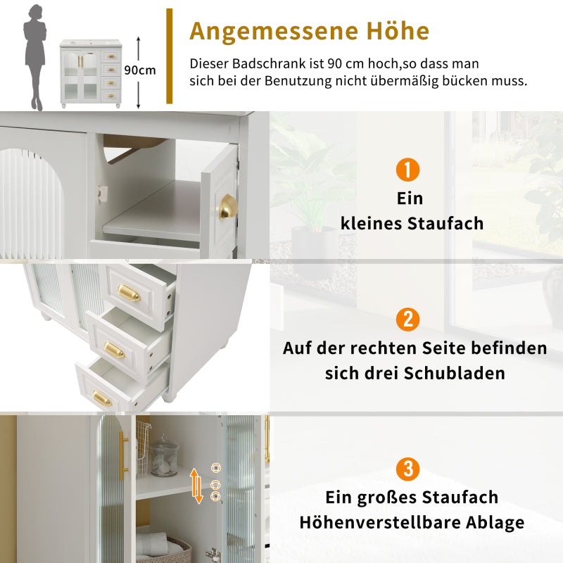 Badmöbel Einzel Waschtisch mit Unterschrank 80cm mit Keramik-Waschbecken,weiß