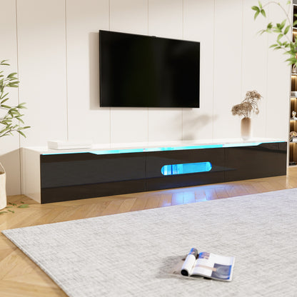 Schwarz-weißer TV-Schrank, 180 cm lang, Hochglanzoberfläche, mit 16-farbiger LED-Beleuchtung, wandmontierbar