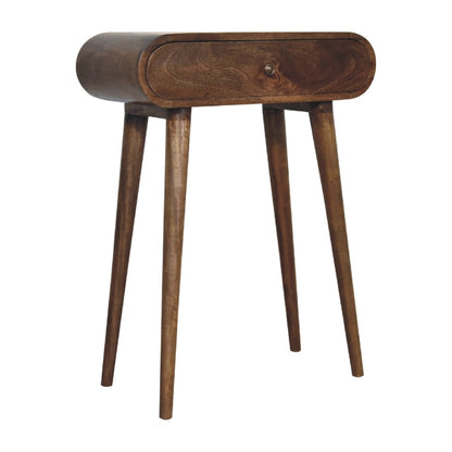 Mini London Konsolentisch aus massivem Mangoholz – Grau/Kastanie, 1 Schublade & Ablage, Handgefertigt, Bronze-Gestell, 60x30x78 cm