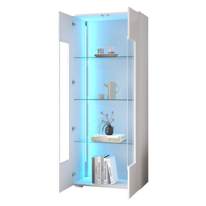 Vitrine LED App-Steuerung, 173 cm, Hochglanz Weiß, Acryl/Glas, Kippschutz