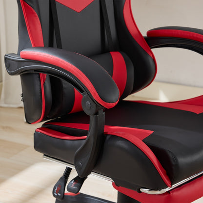 Gaming Stuhl Racing Design, 155° Liegefunktion, Fußstütze, Lendenmassage, Schwarz-Rot