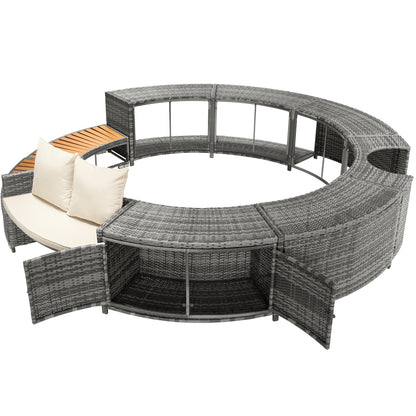 Garten-Lounge-Set mit runder Couch, Gartenmöbel-Set, Lounge-Set, für Whirlpool und Pool, mit verstellbaren Füßen, inklusive Kissen, Möbel für Terrasse, Garten oder Poolbereich(previous sku:HW00004AAA)