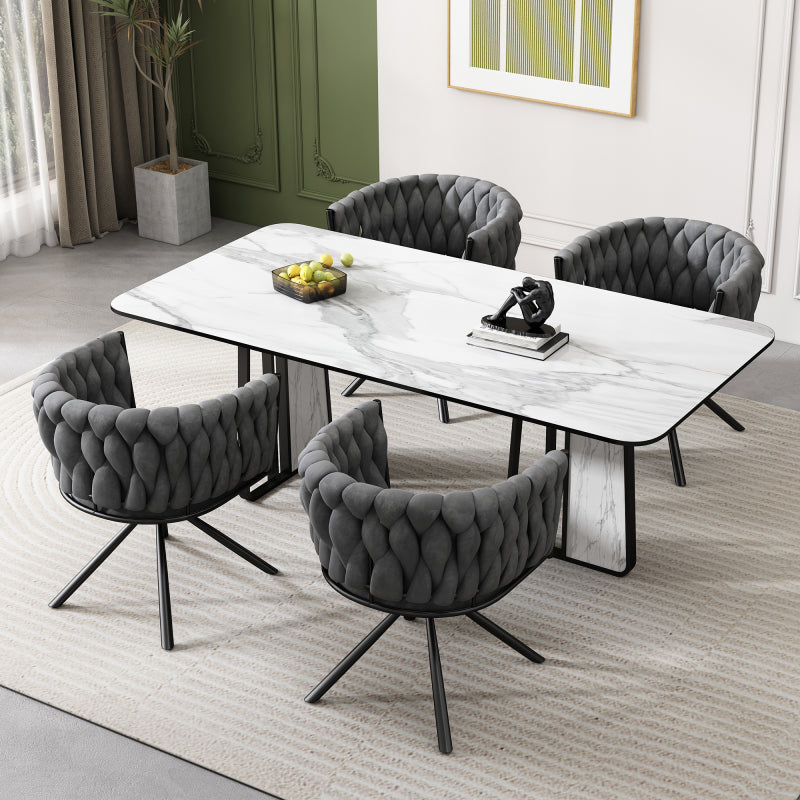 Samt-Esszimmerstuhl, 4er set, Freizeit-Drehstuhl mit vier Stützbeinen aus Metall, Beige