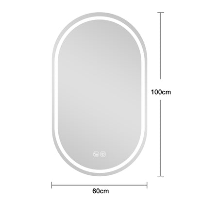 LED Badezimmerspiegel 60×100 cm Oval – rahmenlos, dimmbar, Anti-Beschlag, Touch-Steuerung, energiesparend, Wandspiegel mit Beleuchtung