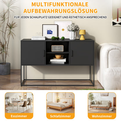 Schwarzer Metall-Akzent-Schrank, Sideboard-Buffet und Aufbewahrungs-Schrank-Safe, Robuster Metallbau mit stilvollem Schwarz, H 75 cm × B 120 cm × T 40 cm