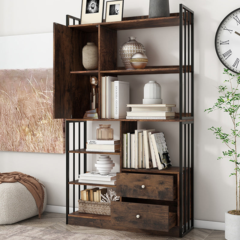 Bücherregal, 6 Regal Bücherregal mit mit Türen und  Schubladen industrielle Bücherregal, Stahlregal, antik braun