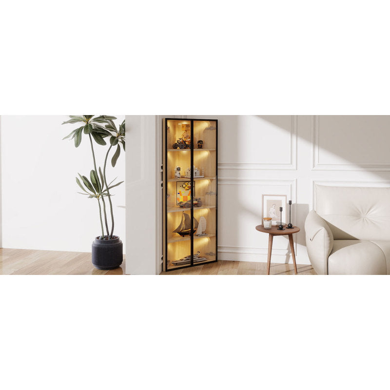 Eckvitrine, Eiche-Optik: Glasvitrine für Sammlungen, Bücher, Wein oder als Badezimmerschrank 62x35x160cm