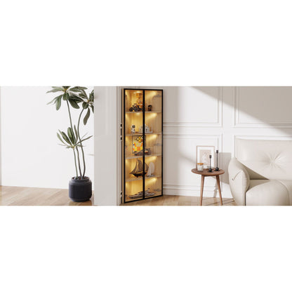 Eckvitrine, Eiche-Optik: Glasvitrine für Sammlungen, Bücher, Wein oder als Badezimmerschrank 62x35x160cm