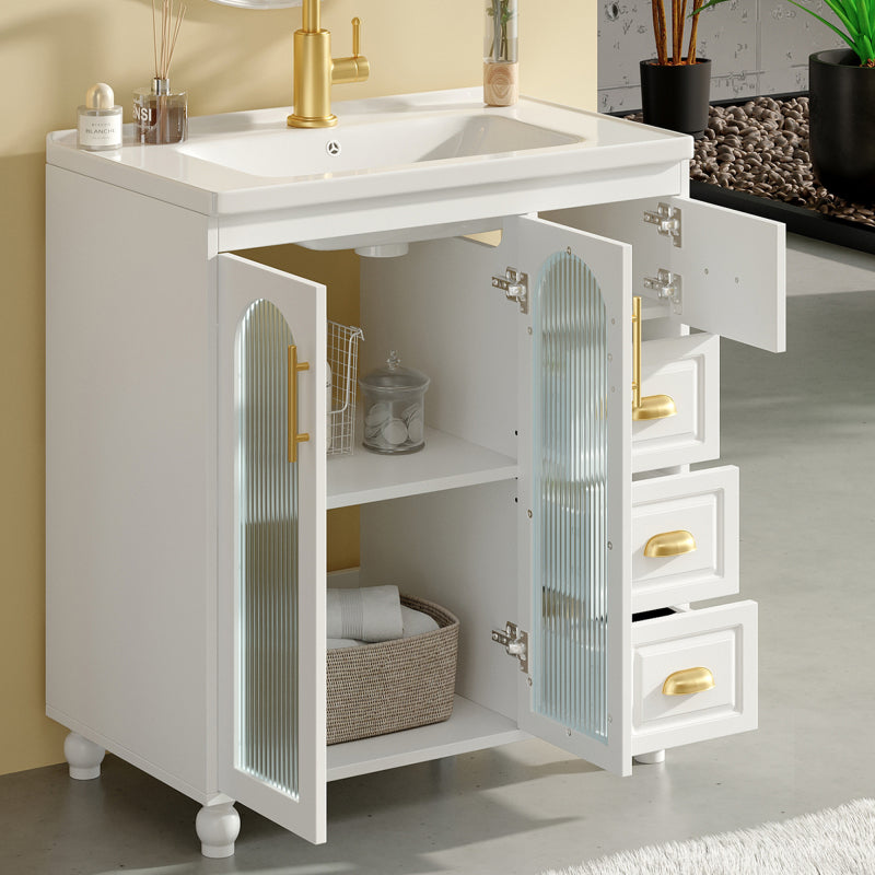 Badmöbel Einzel Waschtisch mit Unterschrank 80cm mit Keramik-Waschbecken,weiß