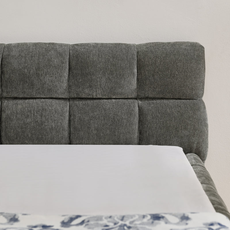 Einzelbett 90*200 cm, Kinderbett mit seidig weichem Chenille - Bezug, quadratischem Steppdesign, Dark Gray (ohne Matratze)