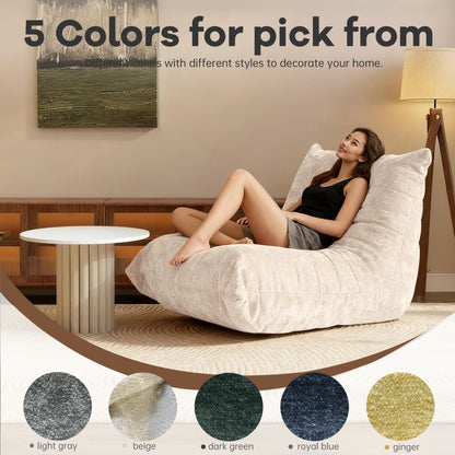 Ergonomischer Sitzsack Sessel mit 5-Zonen-Körperunterstützung, Bean Bag Chair aus Chenille-Stoff,  Weiß