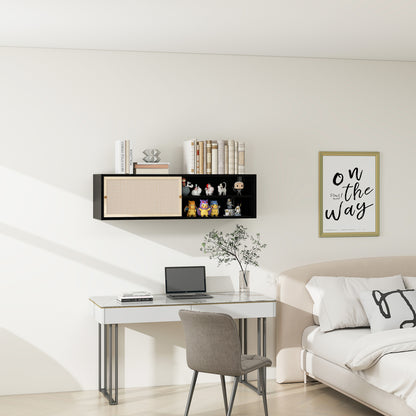 Sideboard 110x40x31 cm, TV-Schrank oder Hängeschrank, Kunst-Rattan Schiebetüren, Goldgriffe, Verstellbare Böden