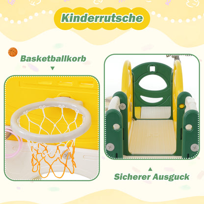8 in 1 Kinderrutsche Kletterspielzeug, Multifunktionsrutsche mit 2 Rutschen, freistehende Rutsche, Klettern, Bohrspiel, Stauraum, Spielkorridor, Basketballkorb, Lasso-Spiel, Teleskop