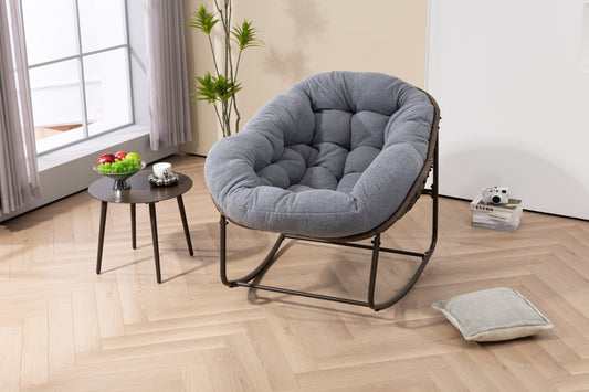 Outdoor Rattan Rocking Chair,Padded Cushion Rocker Recliner Chair Outdoor for Front Porch, Living Room, Patio, Garden, Gray