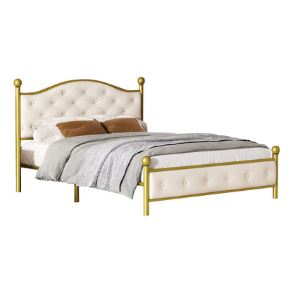 Modern Metallbett, Bettgestelle mit Lattenrost, Doppelbett, 140x200 cm, Ohne Matratze, golden
