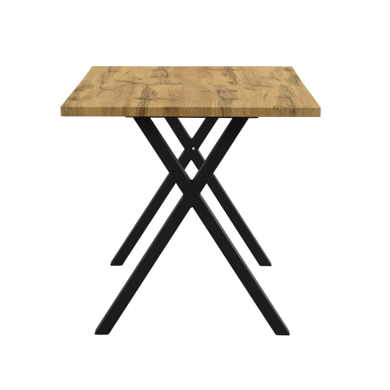 Design mit gekreuzten Beinen, rechteckiger Esstisch, Eiche+schwarz