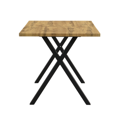 Design mit gekreuzten Beinen, rechteckiger Esstisch, Eiche+schwarz