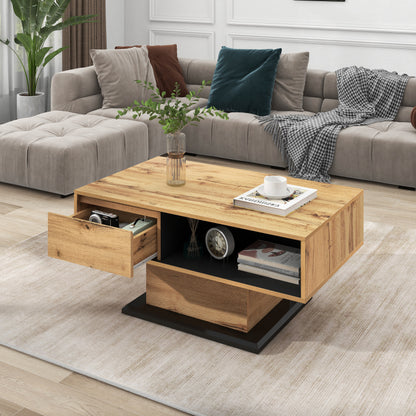 Moderner Couchtisch 105 x 60 x 40,5 cm – Schwarz-Weiß-Design mit hochglänzender Oberfläche, Schublade und 4 offenen Fächern